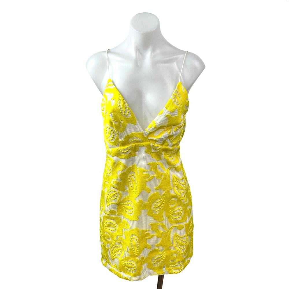 Anthropologie Maeve Yellow Paisley Lace Embroidered Cami Mini Sheath Dress Sz 0